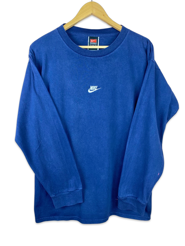 Vintage Embroidered Nike Navy Blue Longsleeve T-Shirt (Medium)