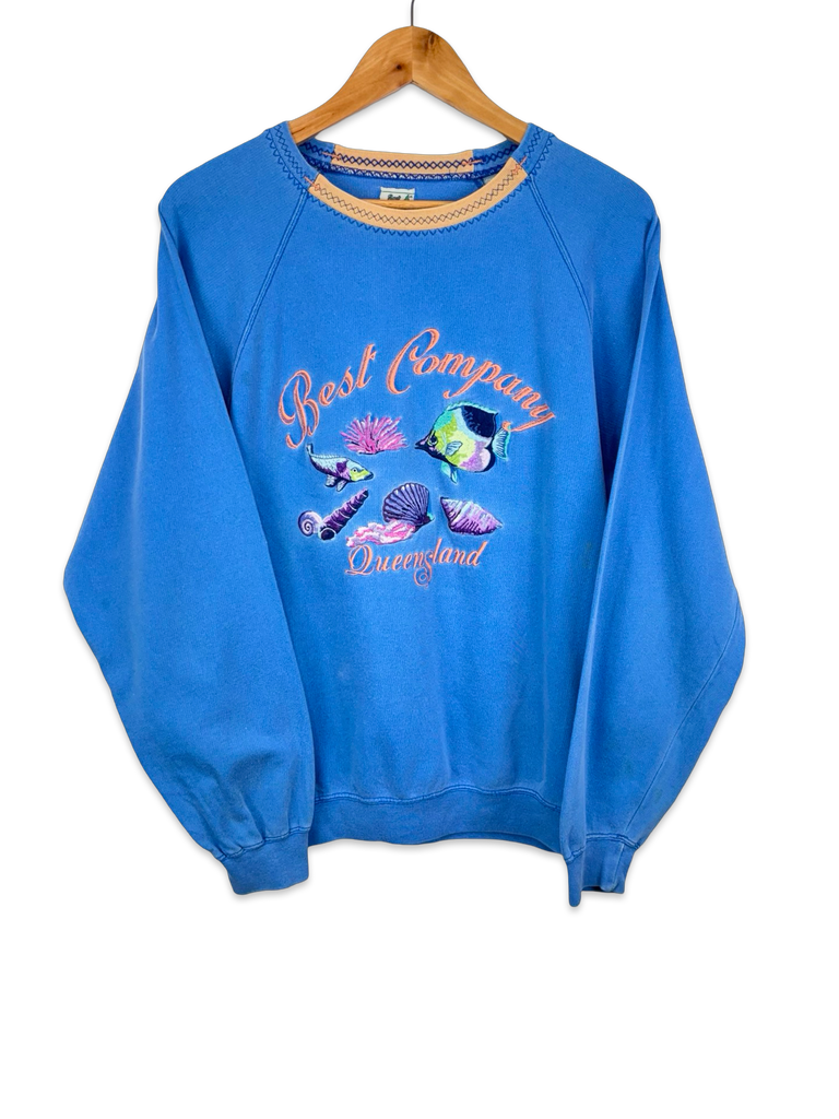 Vintage Best Company Queensland Ocean Fish Blue Sweatshirt