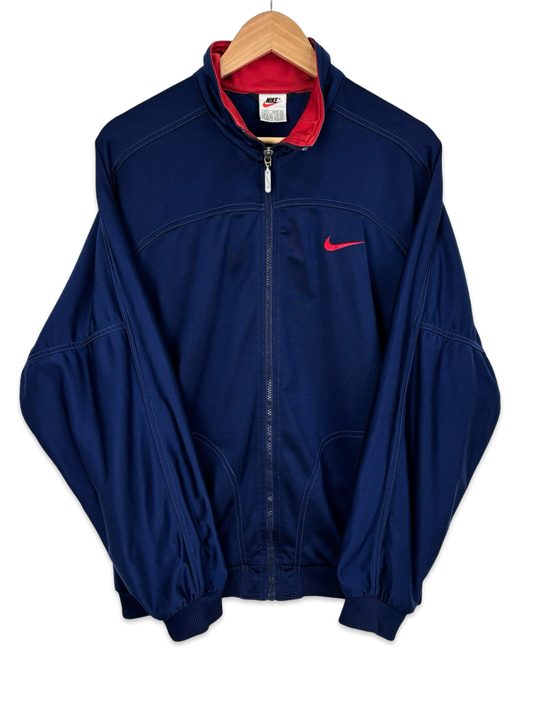 Vintage Nike Navy Blue Red Swoosh Zip-Up Jumper