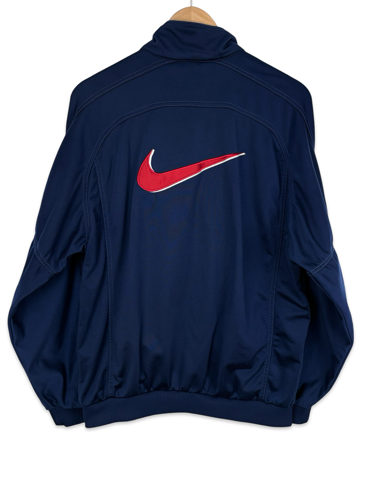 Vintage Nike Navy Blue Red Swoosh Zip-Up Jumper