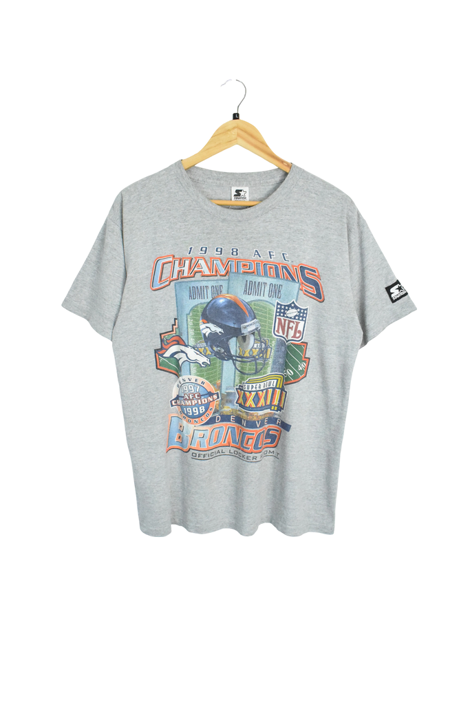 Vintage 1998 Denver Broncos AFC Champions Grey Starter T-Shirt
