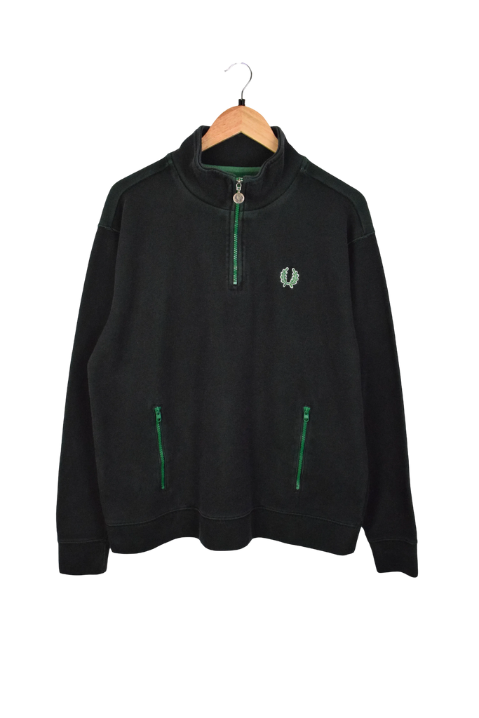 Vintage Fred Perry Black & Green Quarter-Zip Sweatshirt