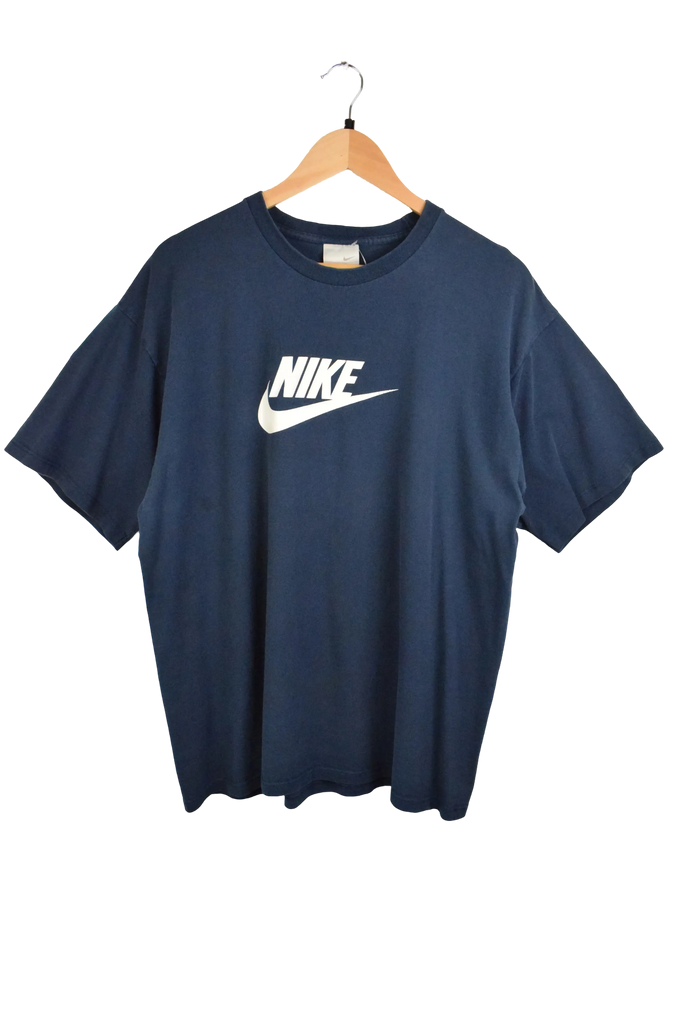 Vintage Nike Spellout Navy Blue Swoosh T-Shirt (L)