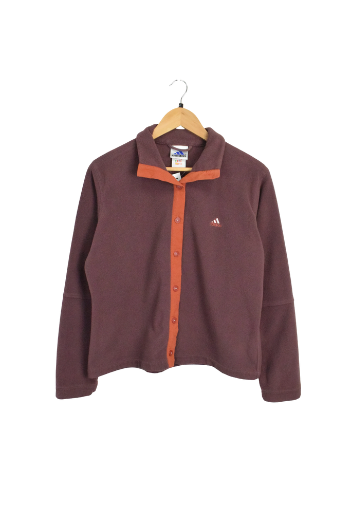 Vintage Adidas Burgundy Fleece Button-Up Sweatshirt