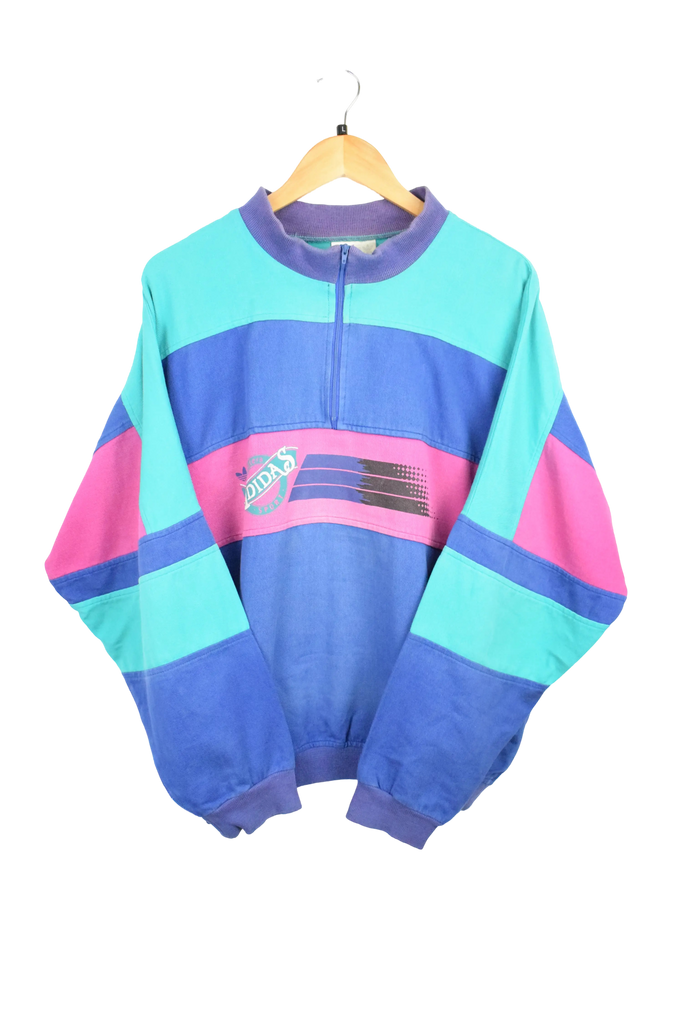 Vintage Adidas Masters Sport Multicoloured Quarter-Zip Sweatshirt (Large)