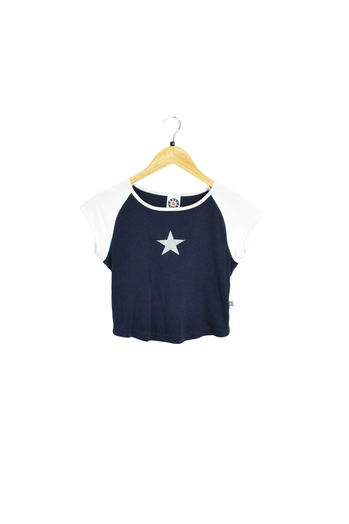 Y2K Navy Blue/White Star Baby Tee