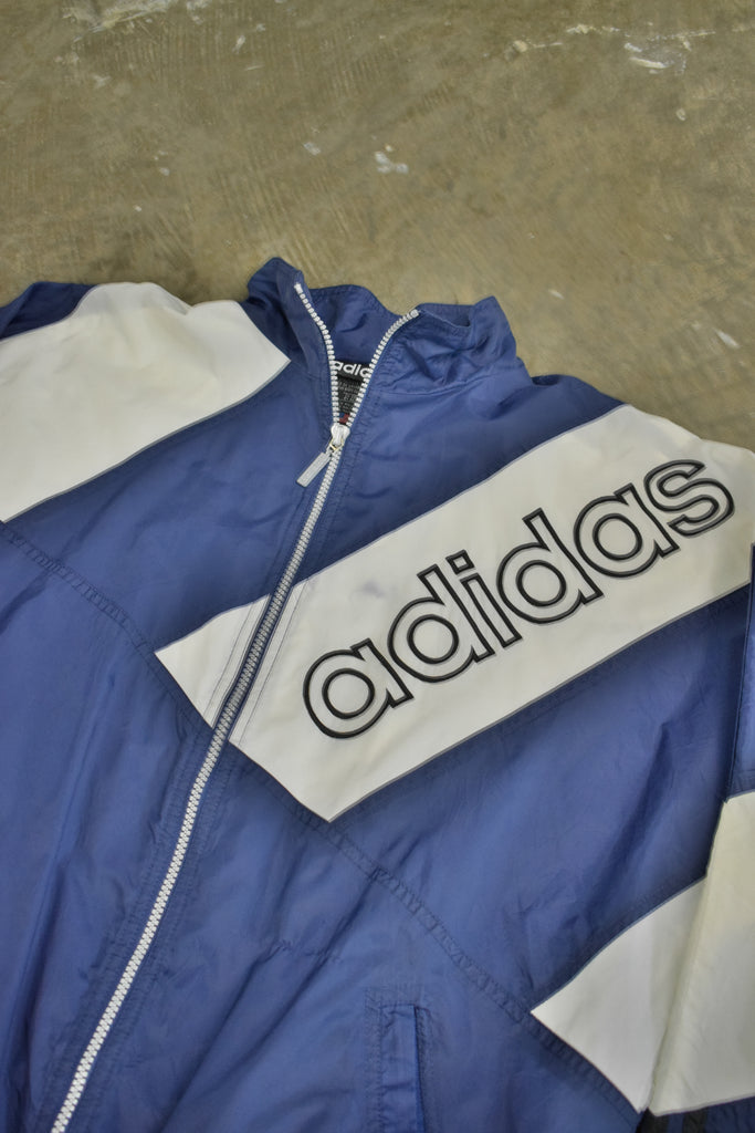 Vintage Adidas Spellout Navy Blue Lined Track Jacket