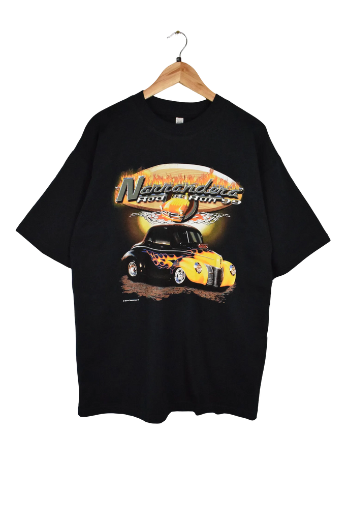 Vintage 1999 Narrandera Rod Run Black Graphic Flame T-Shirt