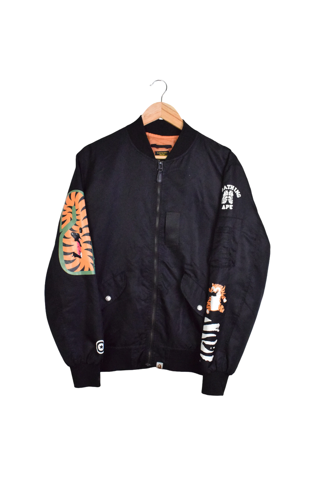 Bathing Ape Split Shark & Tiger Black Bomber Jacket