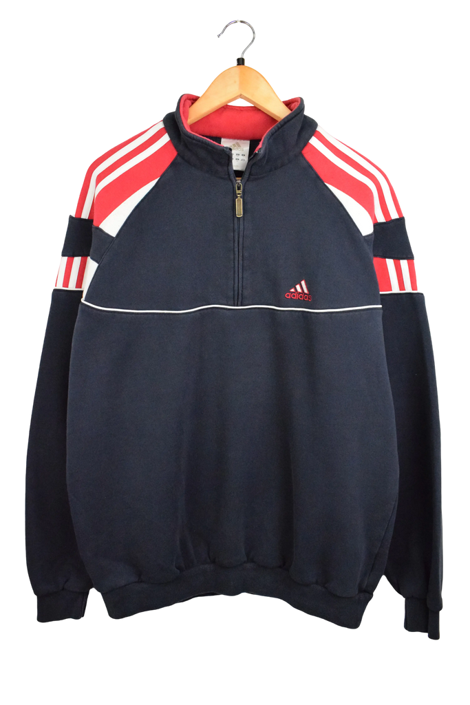 Vintage Adidas Navy Blue & Red Quarter Zip jumper (L)