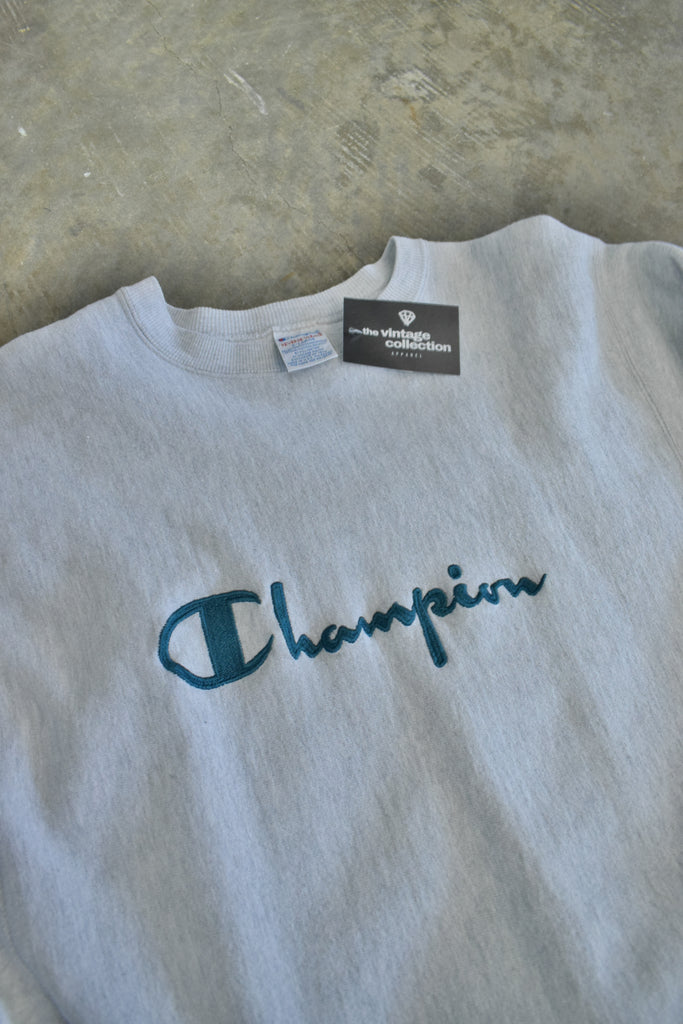 Vintage Embroidered Champion Grey Sweatshirt