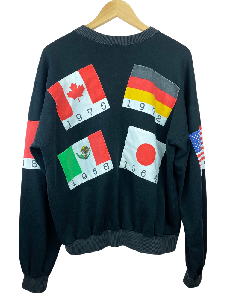 Vintage 1980’s Olympic Games Flag Patch Black Sweatshirt
