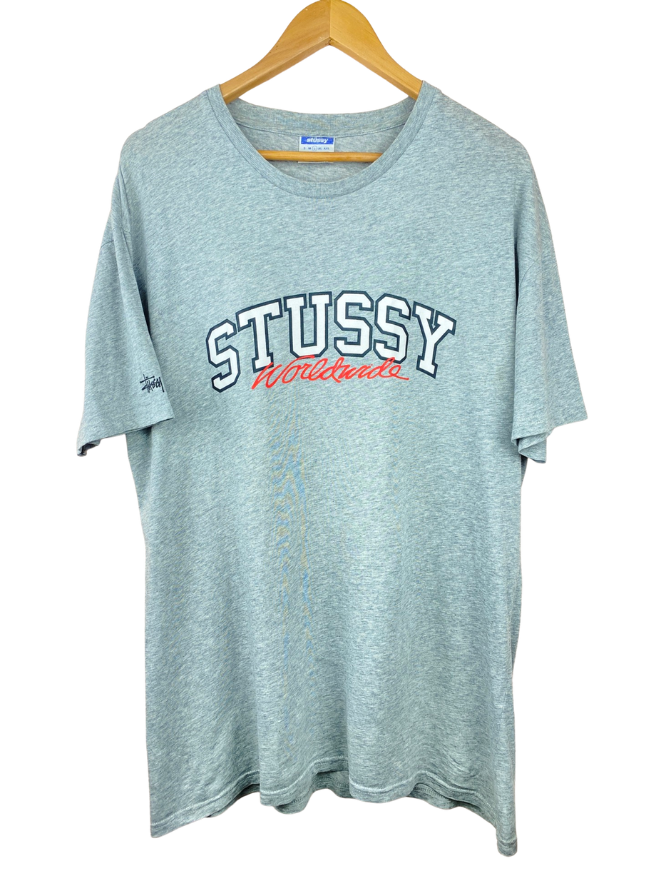 Y2K Stussy Worldwide Grey T Shirt L The Vintage Collection Bendigo